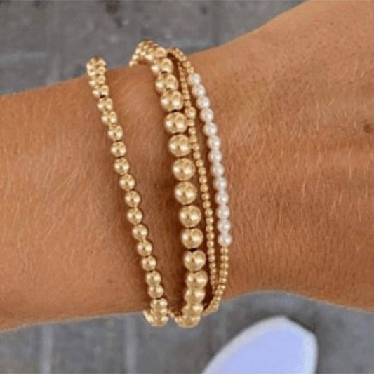 IMITATION PEARL GOLD COPPER BEAD BRACELET