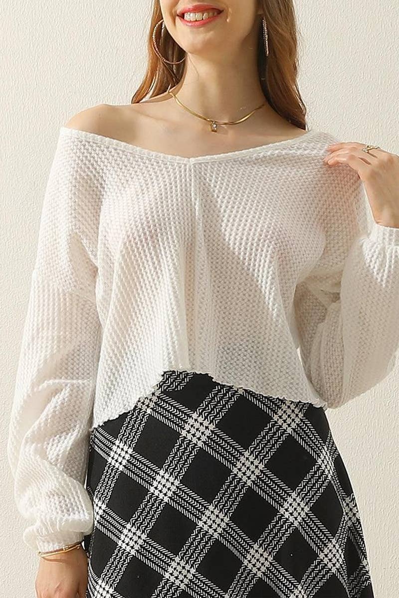WOMEN V NECK LOOSE LONG SLEEVE BLOUSE_CWTTL1430