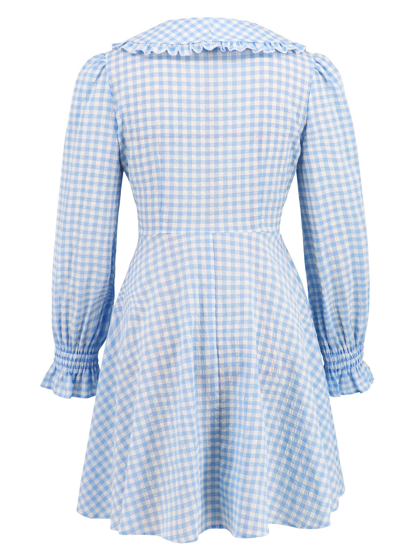 Plaid V-Neck Long Sleeve Fit and Flare Dress