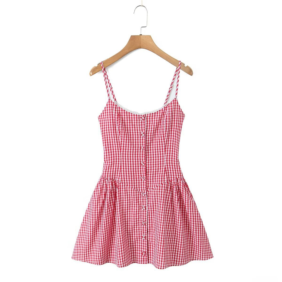 Plaid Button Front Cami Dress - French Style_CWDMD5798