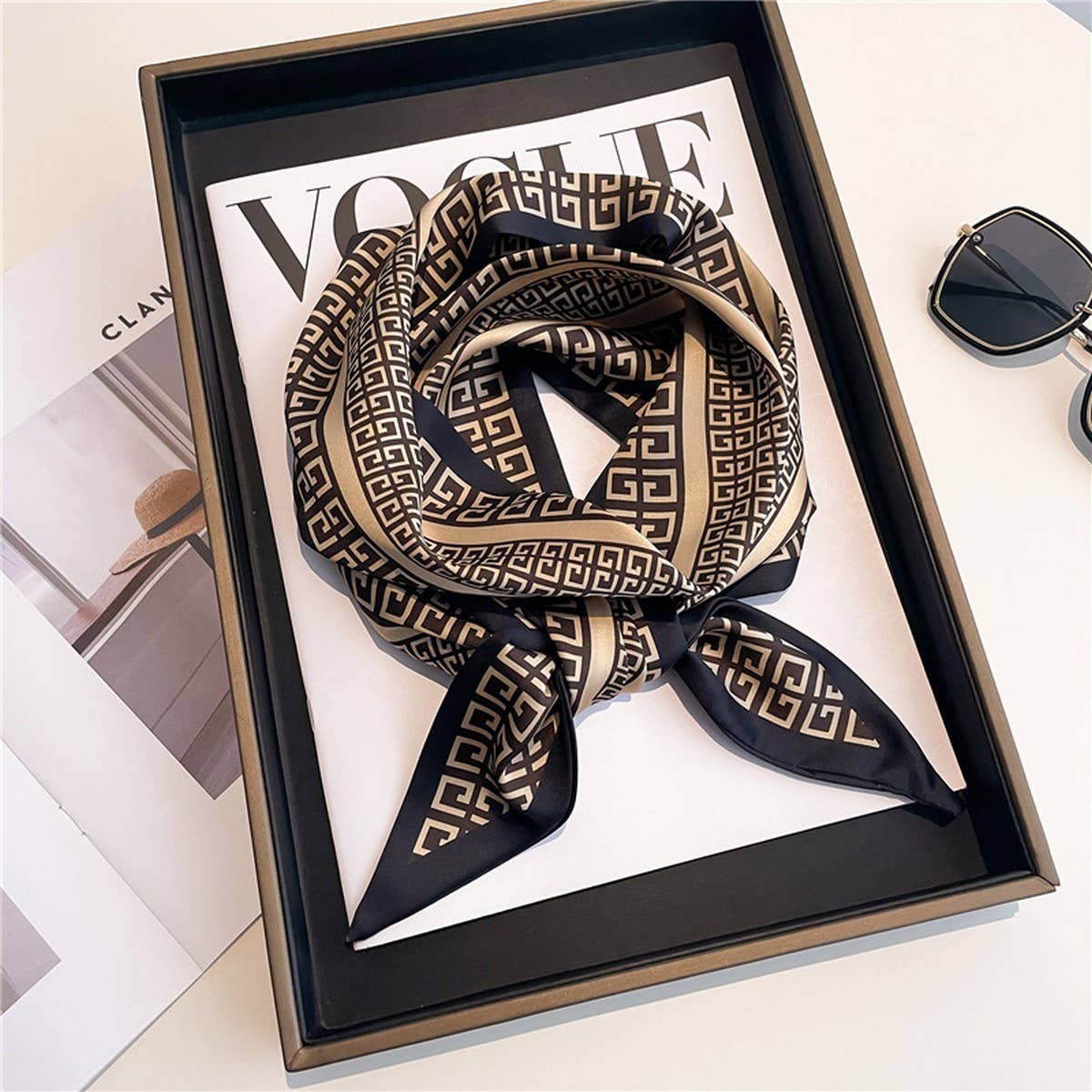 LETTER PRINT DOUBLE LAYER  HEAD SCARF