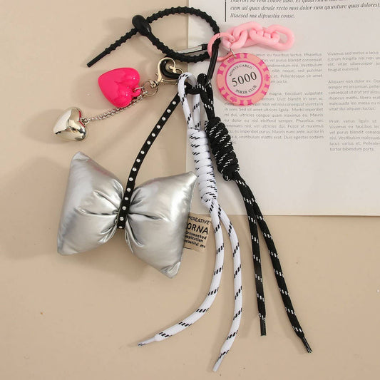 Elegant Bow & Heart Keychain with Poker Chip
