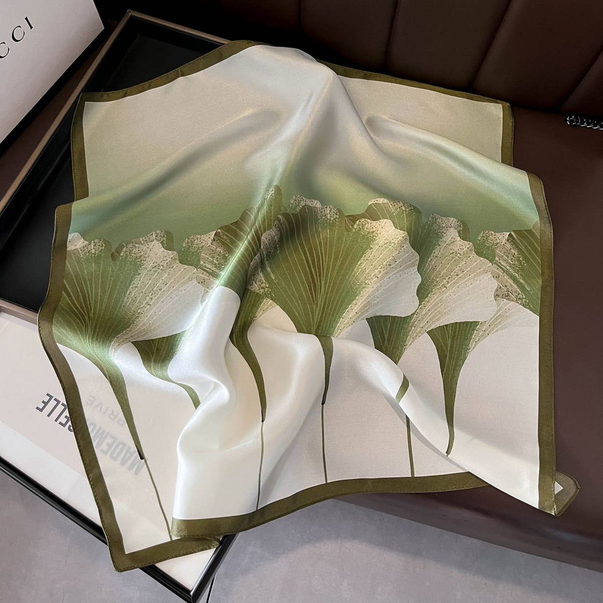 100% Silk Flower Scarf ??Elegant Lotus Print Shawl_CWASC0541