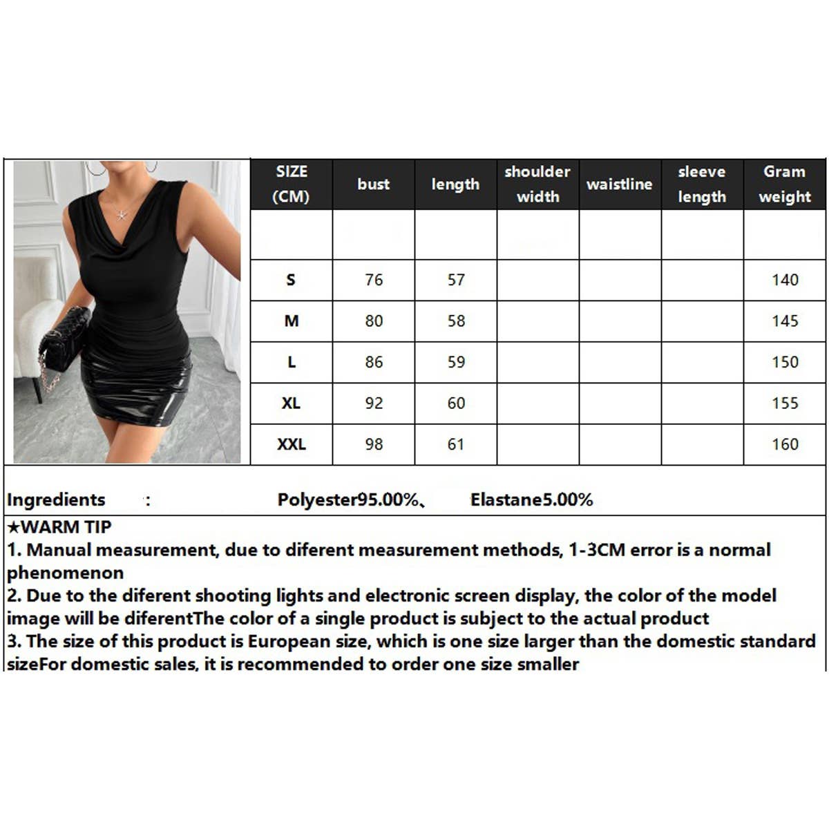 Solid-color pendant neck side-pleated T-shirt