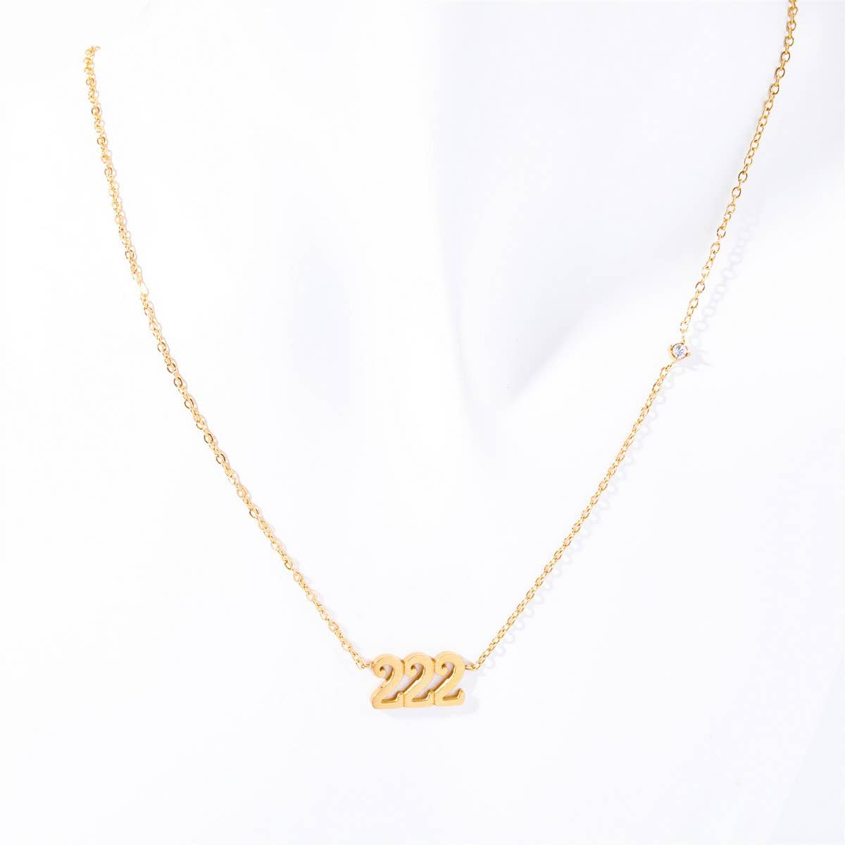 Stainless steel number rhinestone necklace_CWMM5654