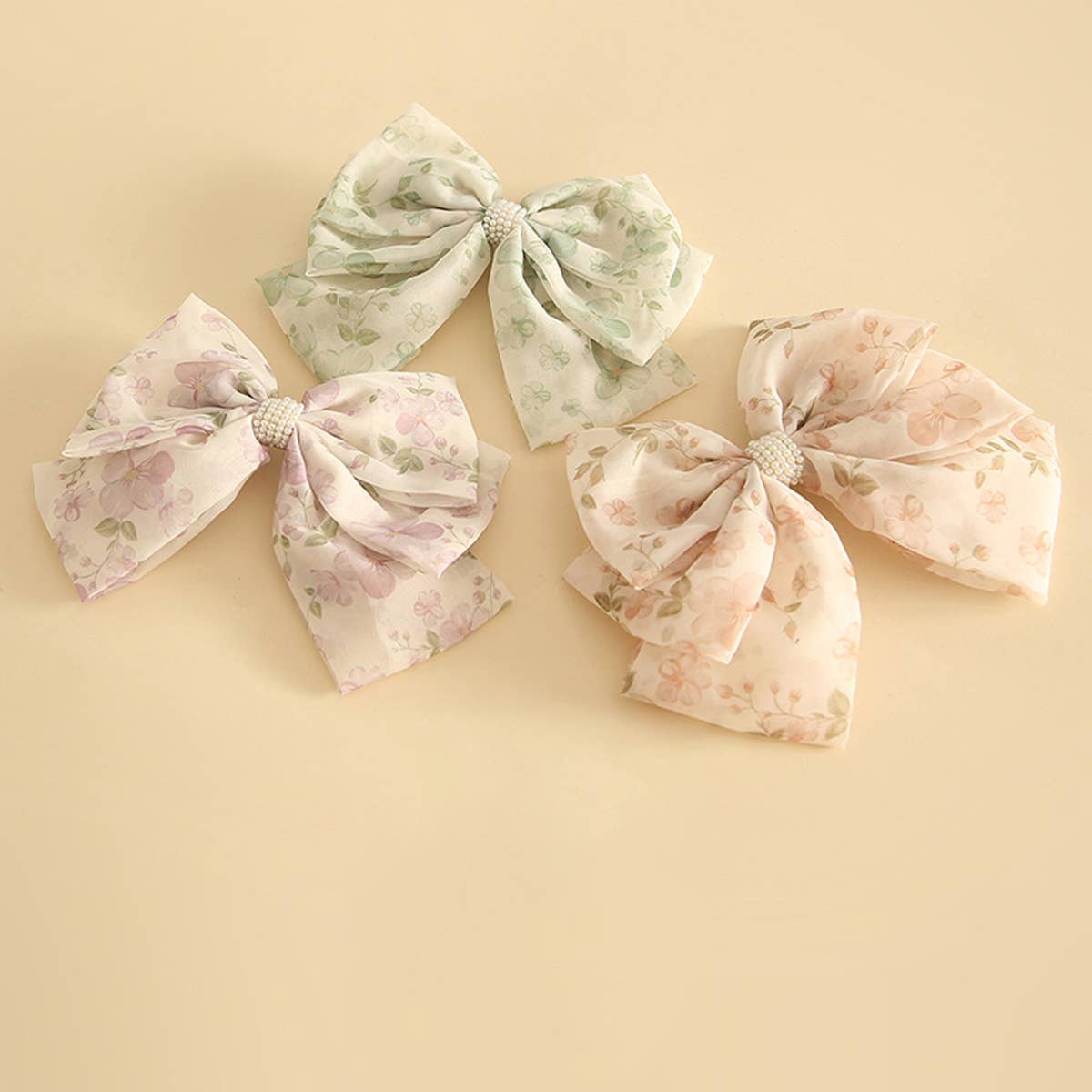 THREE-LAYER MESH SMALL PEARL BOW HAIRPIN_CWAHA1799