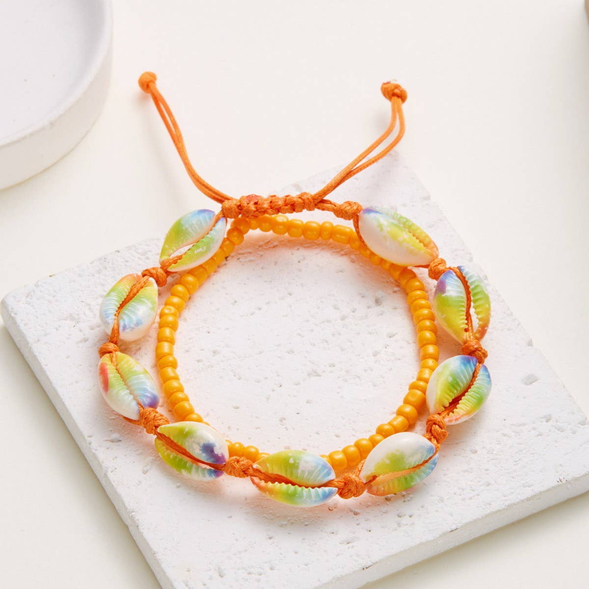 HAND-WOVEN BEACH COLORED SHELL RICE BEAD BRACELET