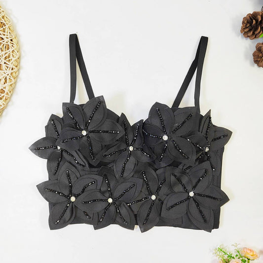 FLOWER BEADED HERRINGBONE BRA WITH PADS