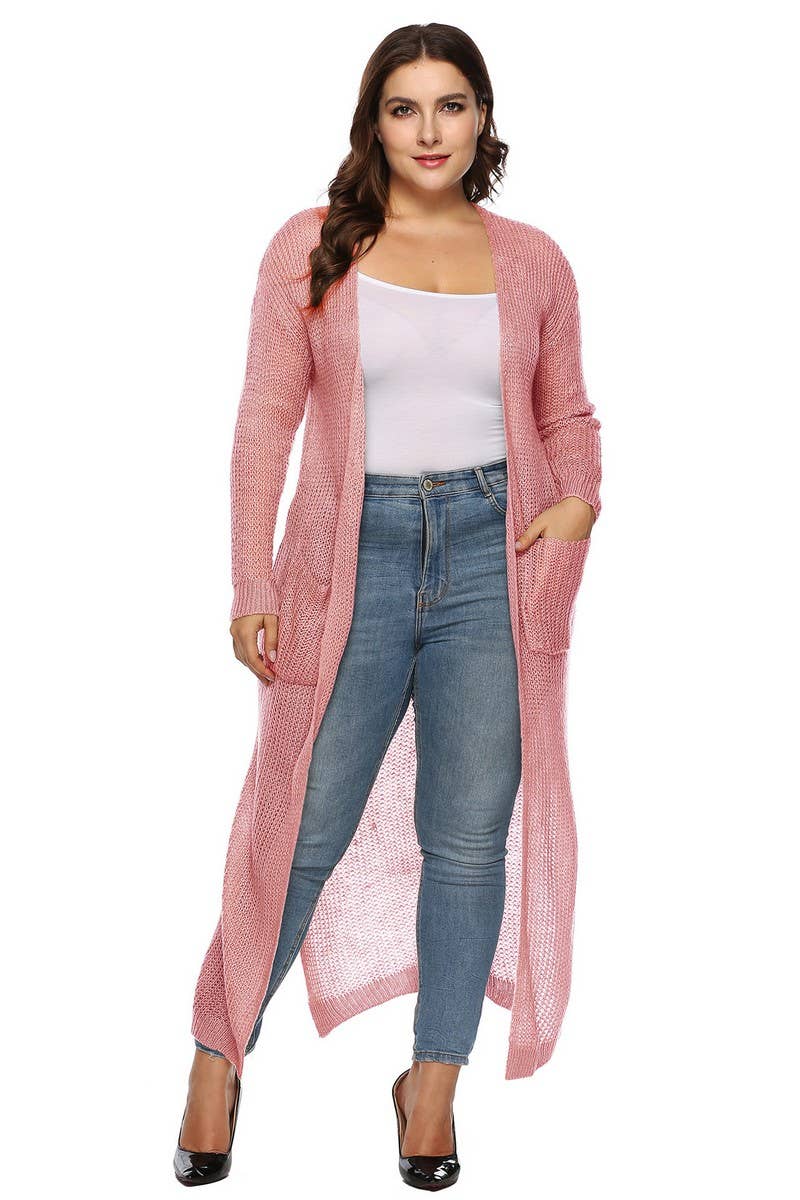 CWOSWL07413_PLUS SIZE WOMEN LONG THICK KNIT CARDIGAN