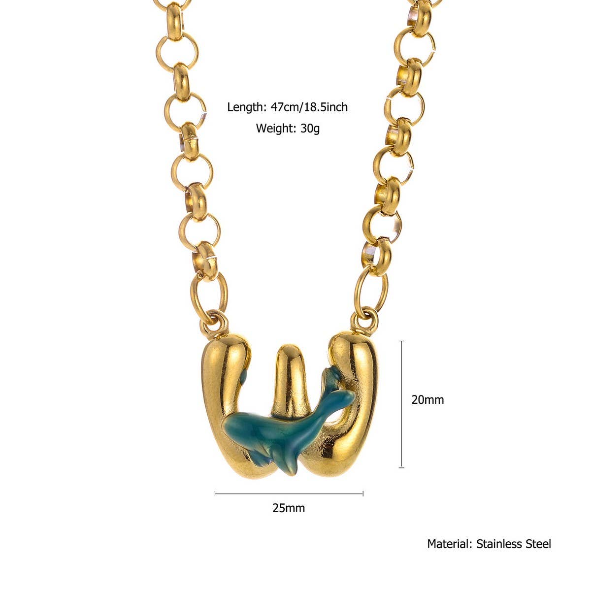 Original Stainless Steel Letter Necklace withEnamel_CWMM8836