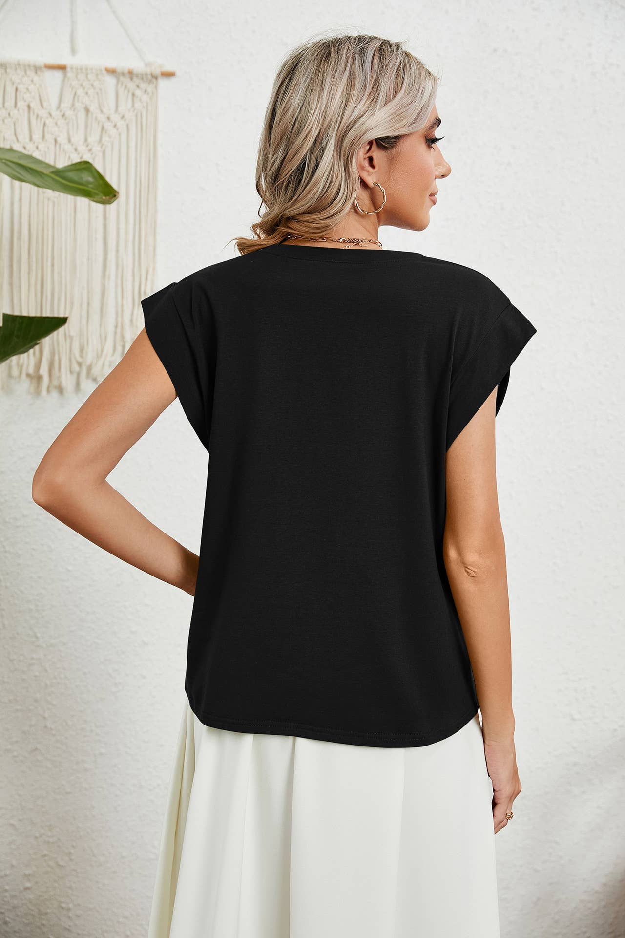 V-NECK SOLID COLOR CASUAL TANK TOP T-SHIRT