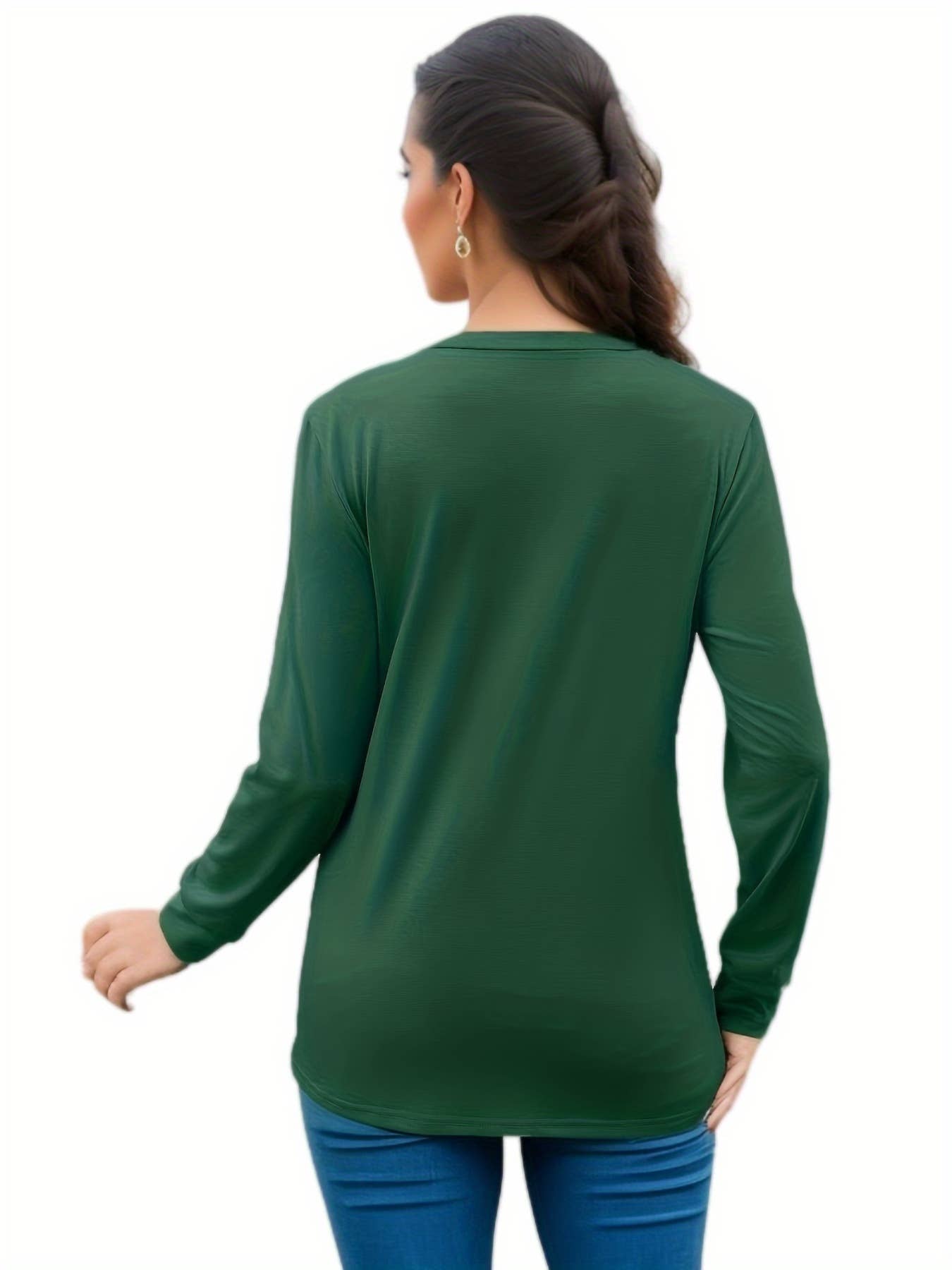 SOLID COLOR PLEATED V-NECK LOOSE T-SHIRT