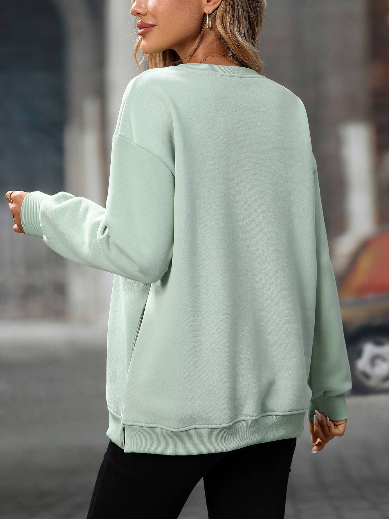 Round-neck sporty Y2K fleece sweatshirt