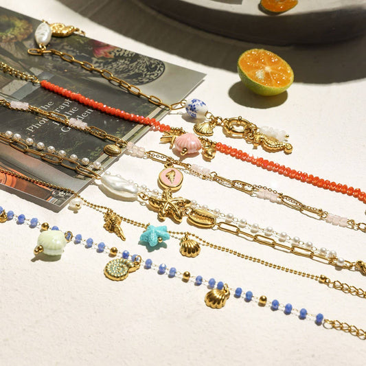 18K Gold Shell & Pearl Charm Bracelet_CWAJE4626