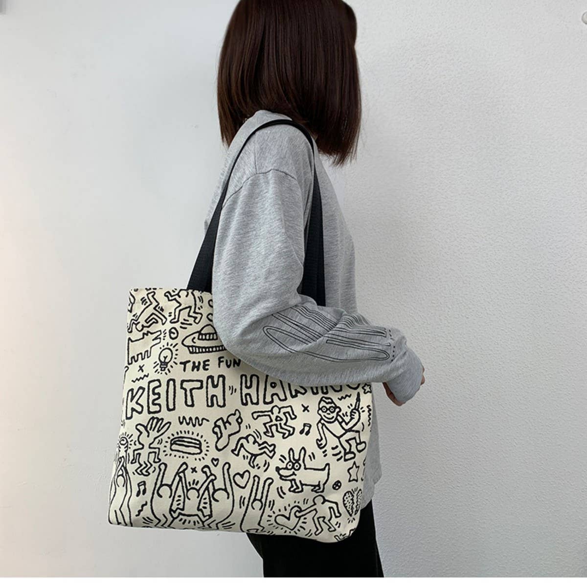 TOTE BAGS CANVAS WITH CUTE LETTER PRINT_CWAB2039