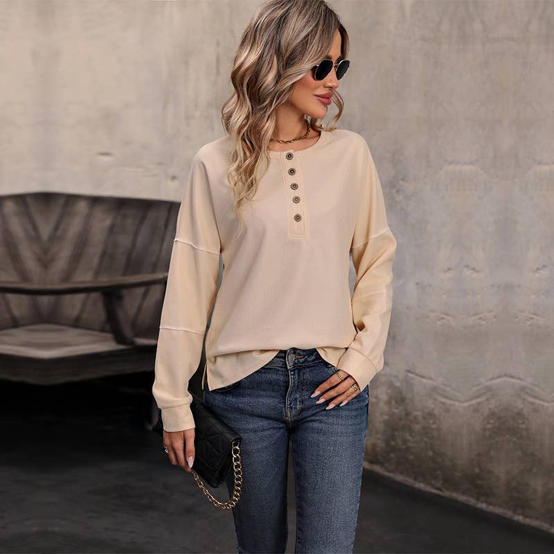 SOLID COLOR TOP CREW NECK PULLOVER SWEATER