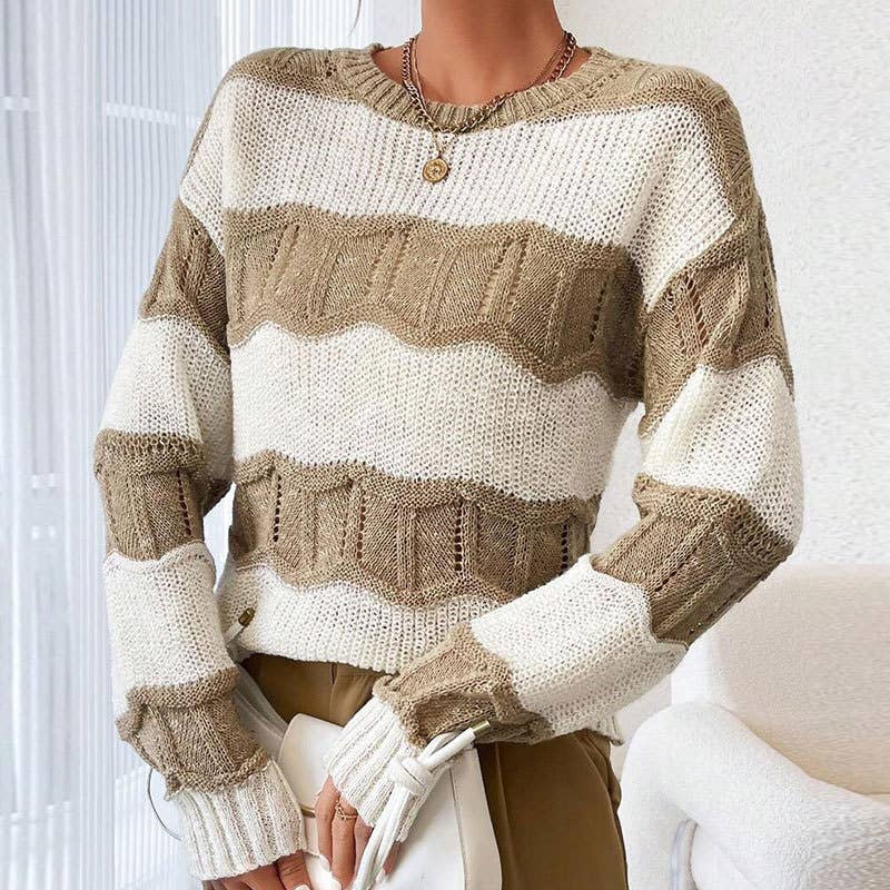 Three-dimensional striped tweed loose sweater