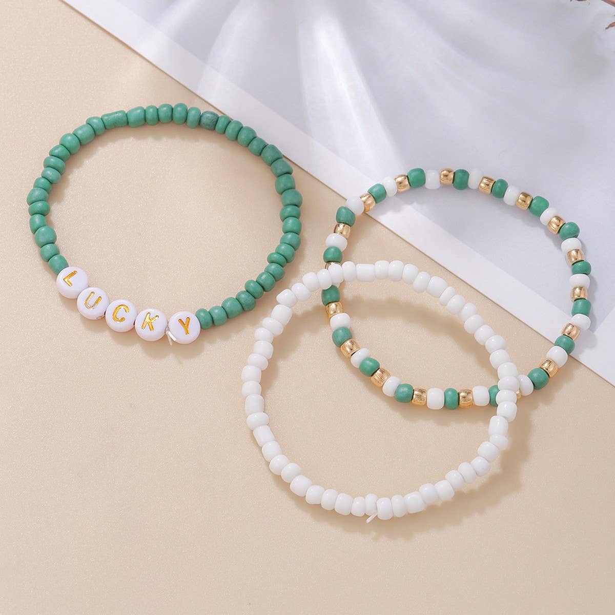 ST. PATRICK'S DAY RICE BEAD ALPHABET BRACELET SET_CWMM3506