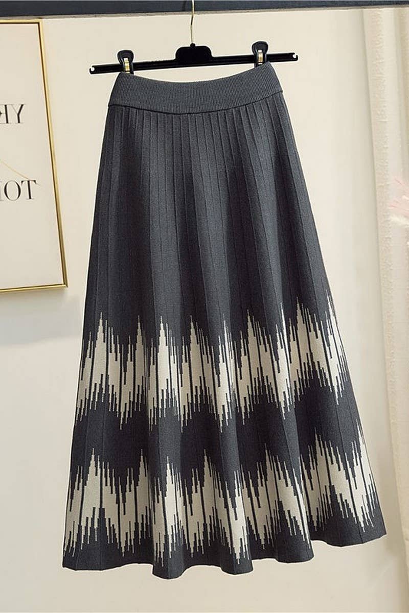 CWBLS0301_HIGH WAIST MID-LENGTH WAVY KNITTED SKIRT