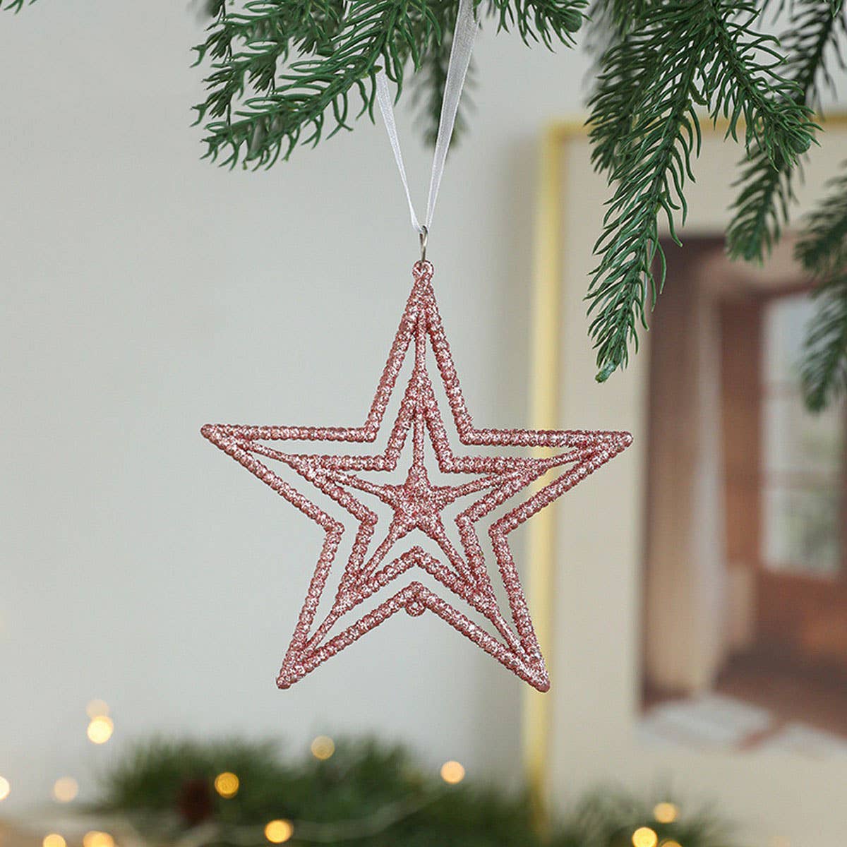 Plastic Pink Gold Glitter Xmas Tree Hanging Decor_CWMM9762