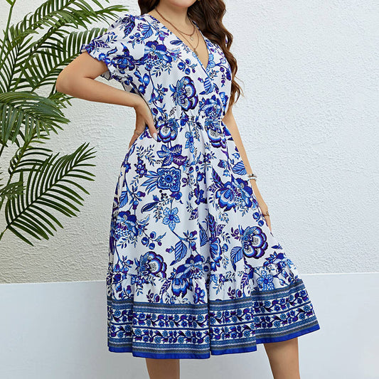 V neck fashion waist slimming dress_CWDSD3377