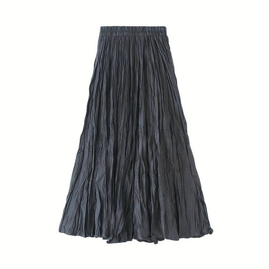 Ruched Pleated A-Line Midi Skirt