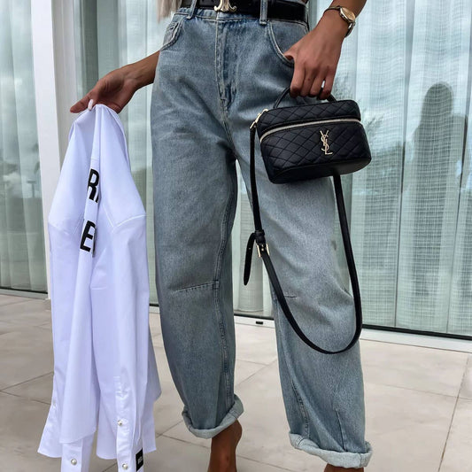 Wash water street hipster loose casual jeans for women