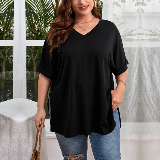 Women's Relaxed Fit V-Neck Tee with Side Slits