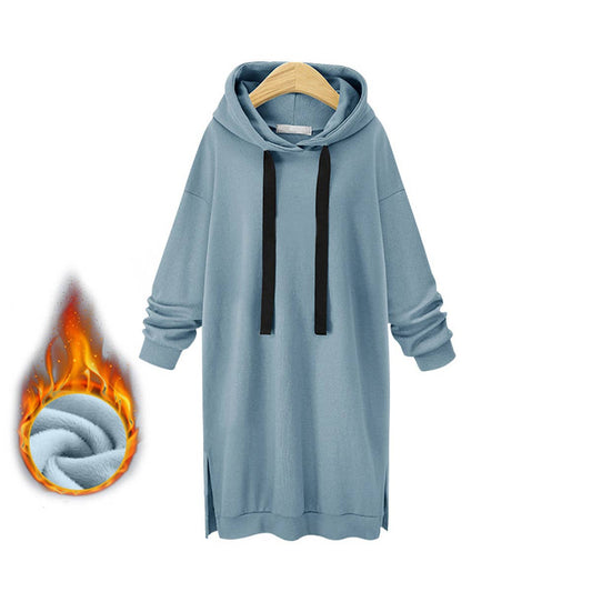 SOLID COLOR LONG-SLEEVED HOODED CASUAL HOODIE DRESS
