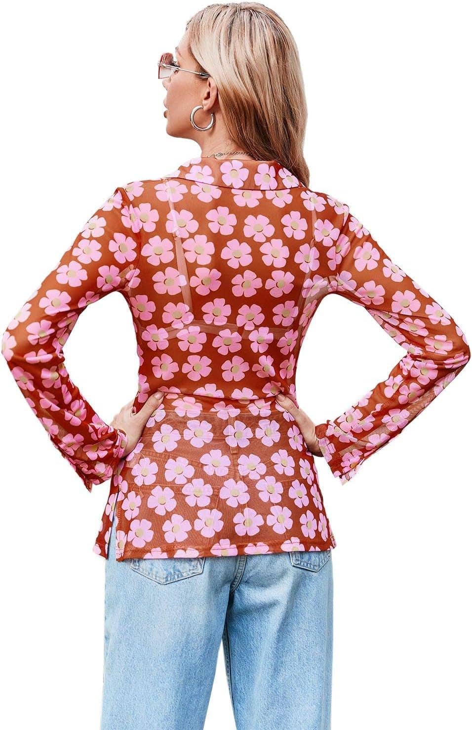 Printed Semi-Transparent Square-Neck Fitted Shirt