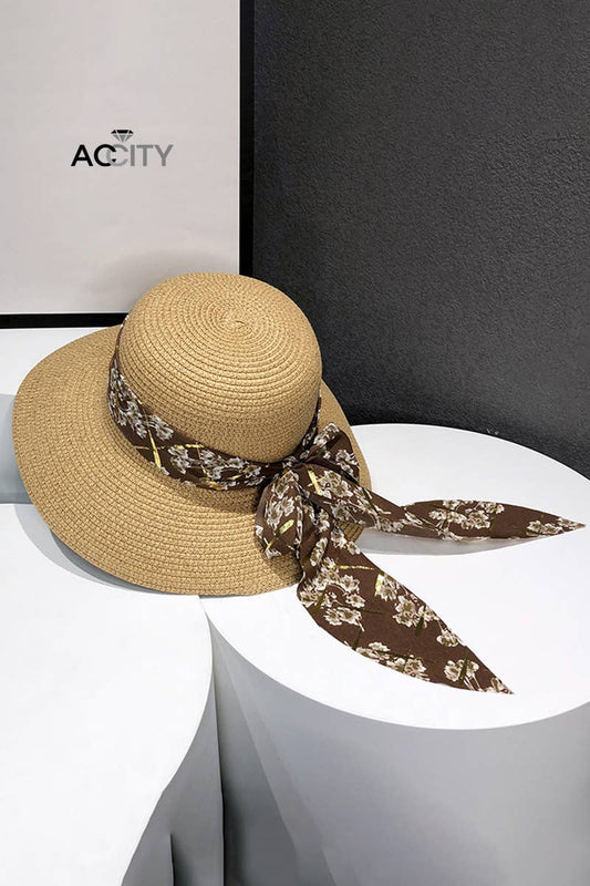 WIDE BRIM BOWKNOT  FASHION STRAW HAT_CWAH0466