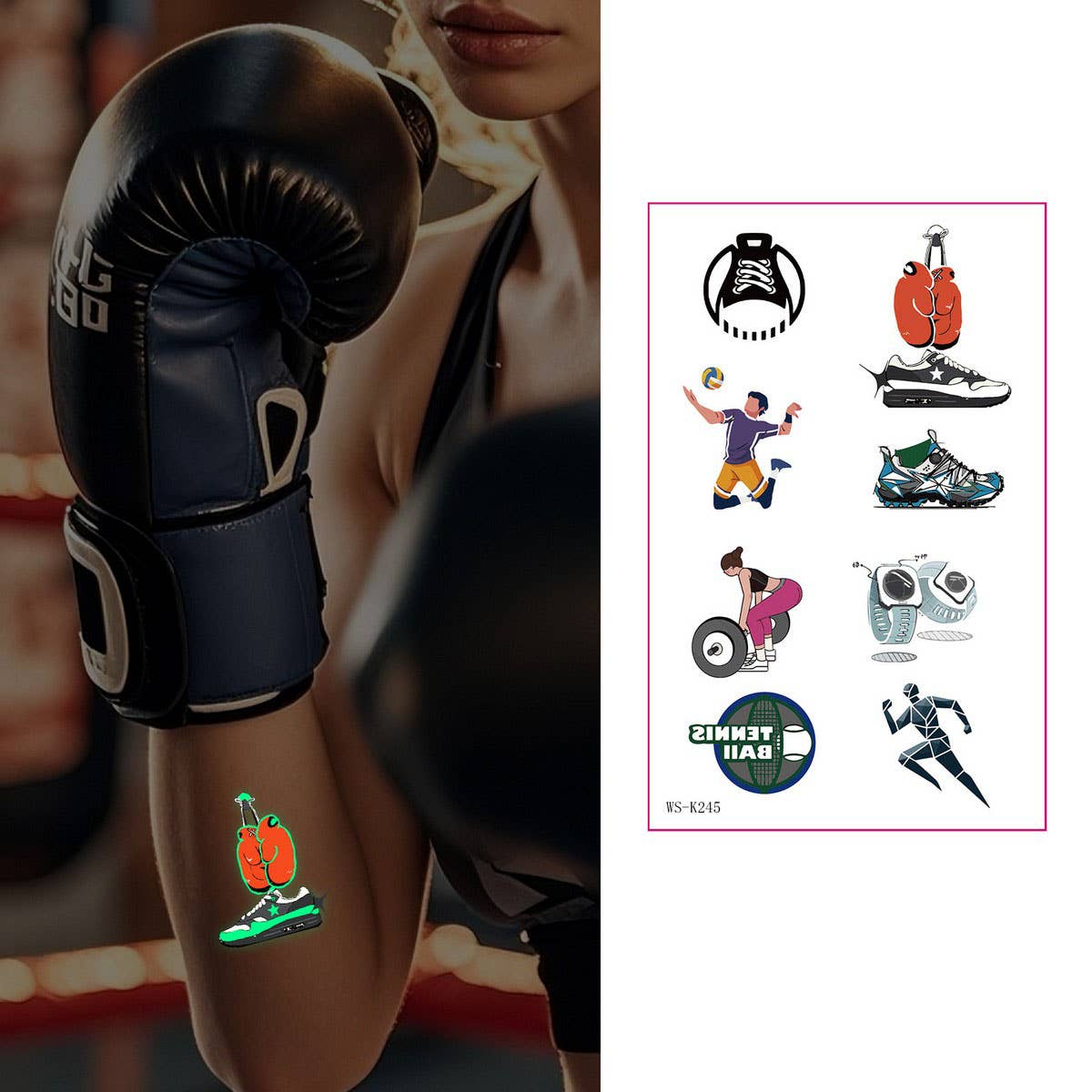 Glow in the Dark Sport Tattoos ? Sweatproof Set