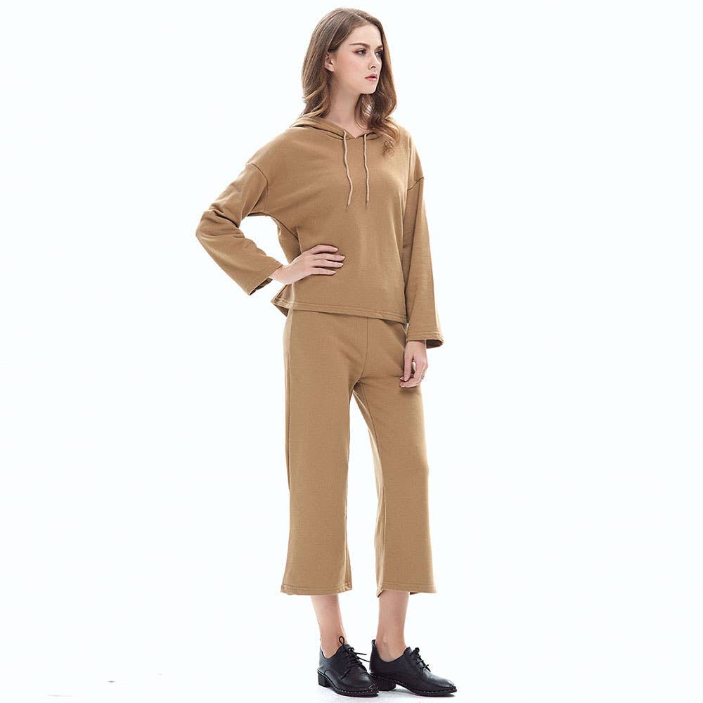 HOODED LACEUP HOODIE WIDE-LEG NINE-POINT PANTSUIT