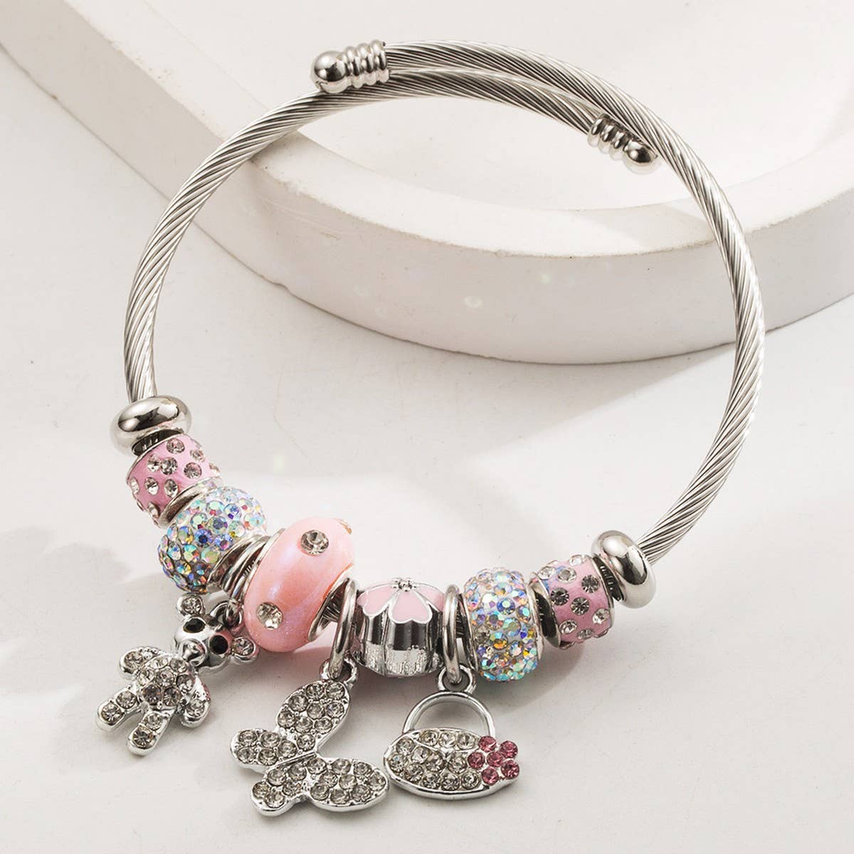 Stylish Silver Bracelet with Ballerina & Butterfly_CWMM8573