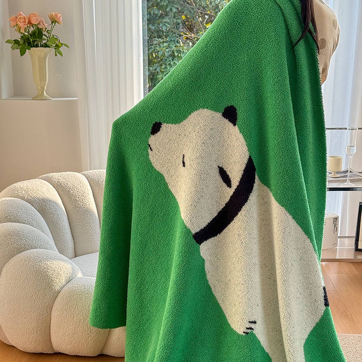 SIMPLE POLAR BEAR KNITTED THROW BLANKET THICKENED_CWMM2380