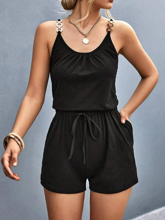 PLEATED PATCHWORK METAL HALTER ROMPER