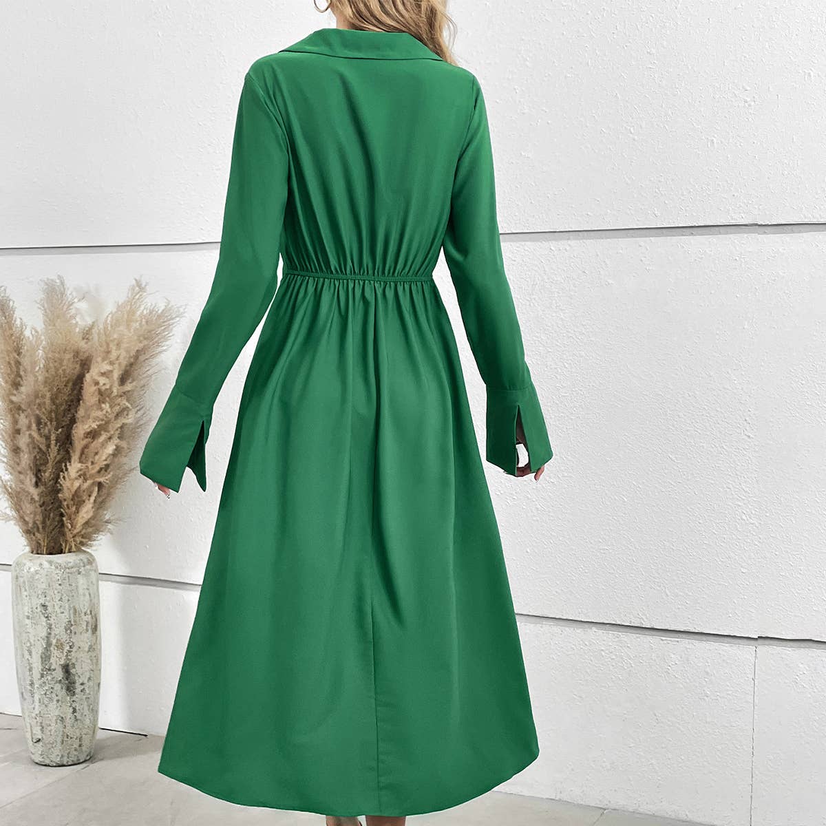 Draping deep v long-sleeved dress
