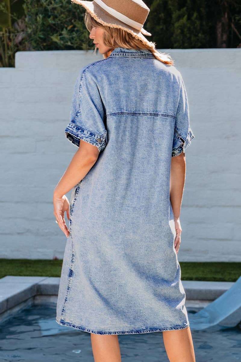 CWDSD5353_DENIM SINGLE-BREASTED SHORT-SLEEVED DRESS SHORT