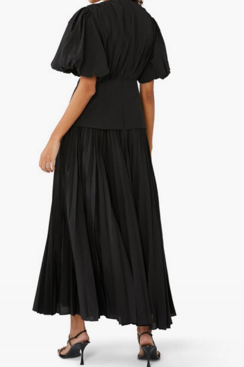 CWDMD5728_CASUAL SOLID COLOR V-NECK LACE-UP DRESS