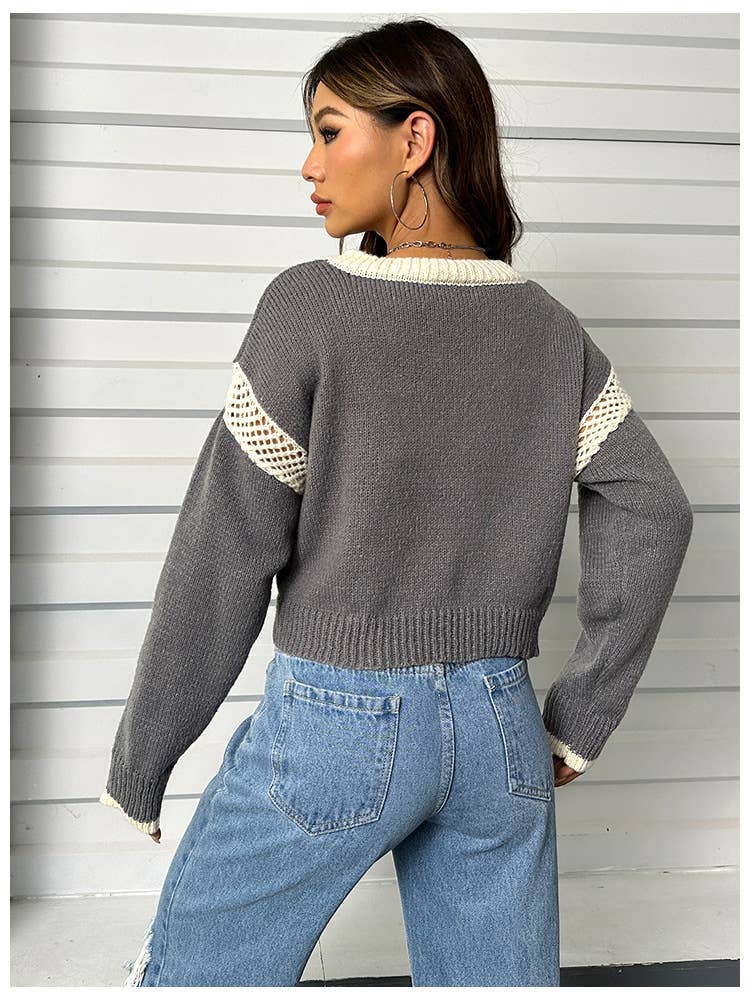 V-NECK LOOSE HOODIE LONG SLEEVE SWEATER