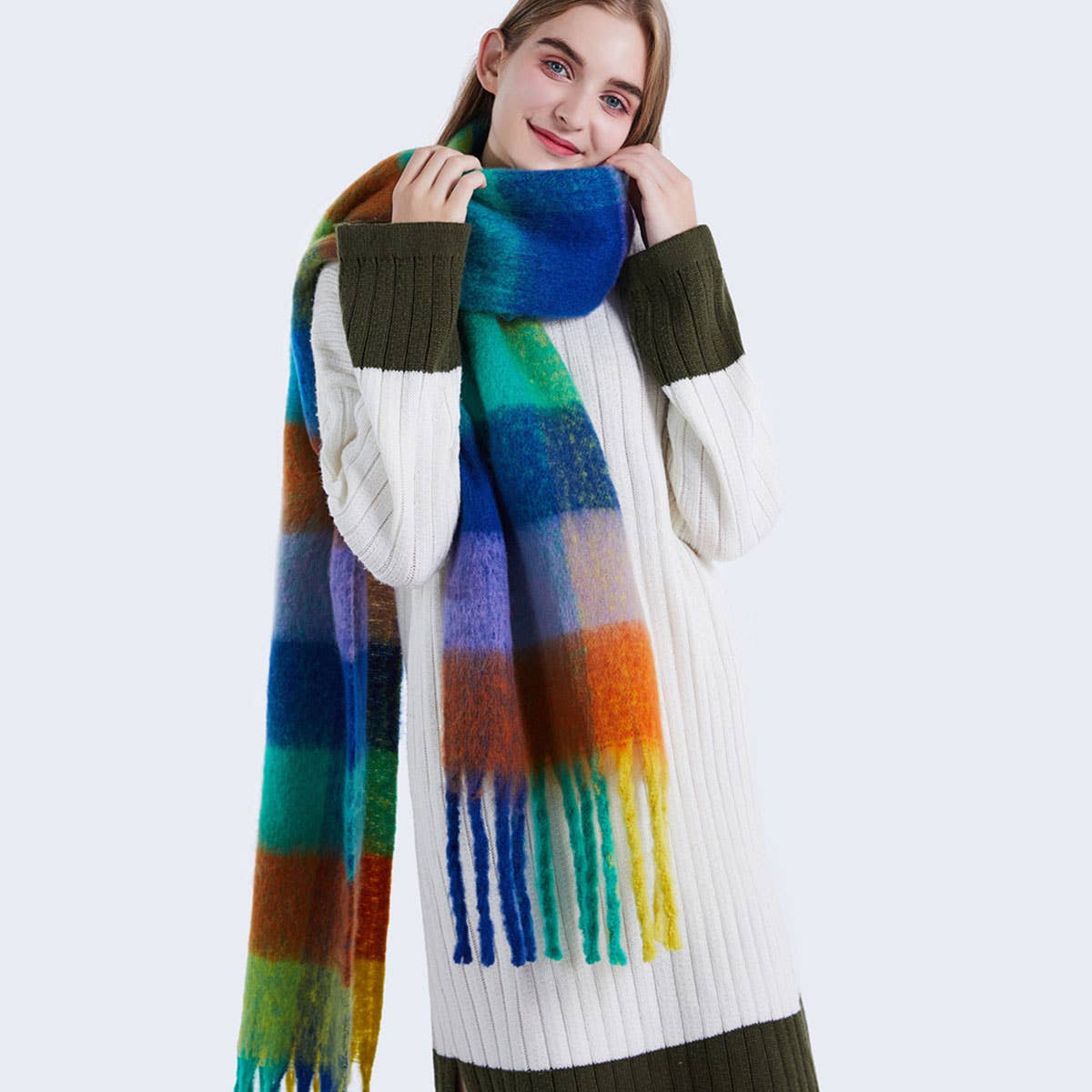 olorful Mohair Checkered Scarf - Thick Wrap_CWASC0167