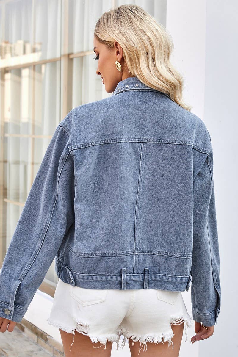 CWJJ00098_WASHED LOOSE CASUAL PUNK RIVET DENIM JACKET
