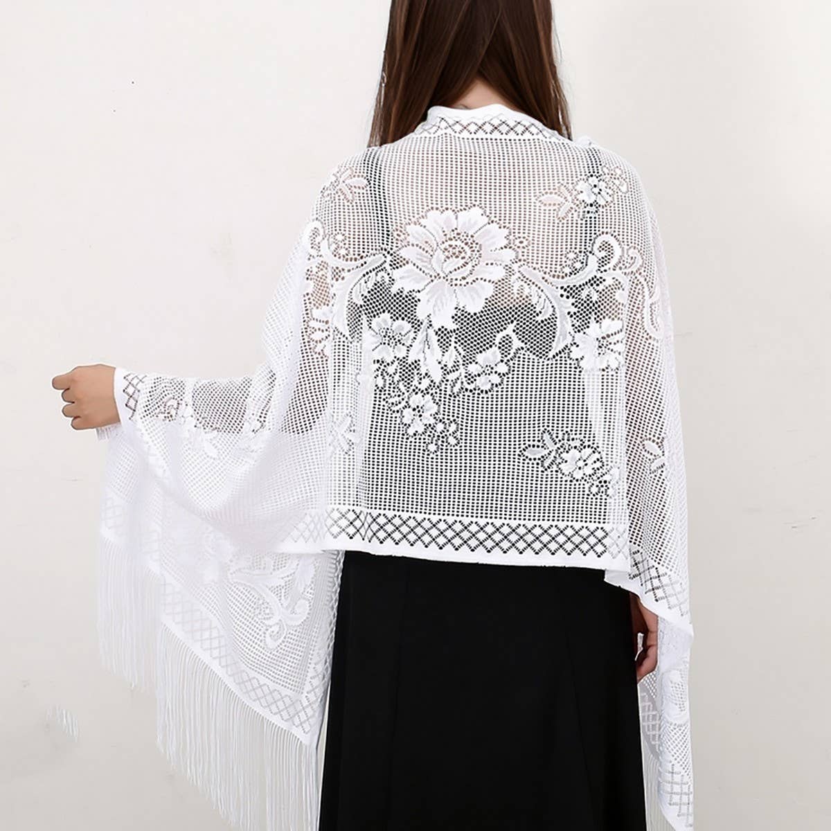 SEXY FLOWER HOLLOW LONG BEARD TRIANGLE SCARF SHAWL