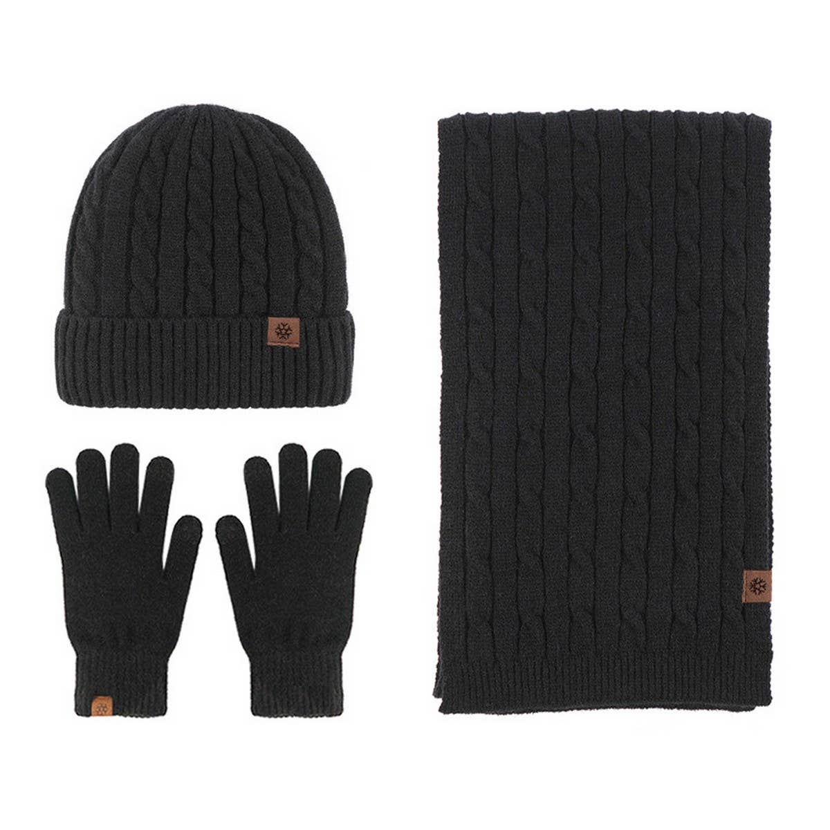 NEW KNITTED HAT, SCARF AND GLOVES THREE-PIECE SET