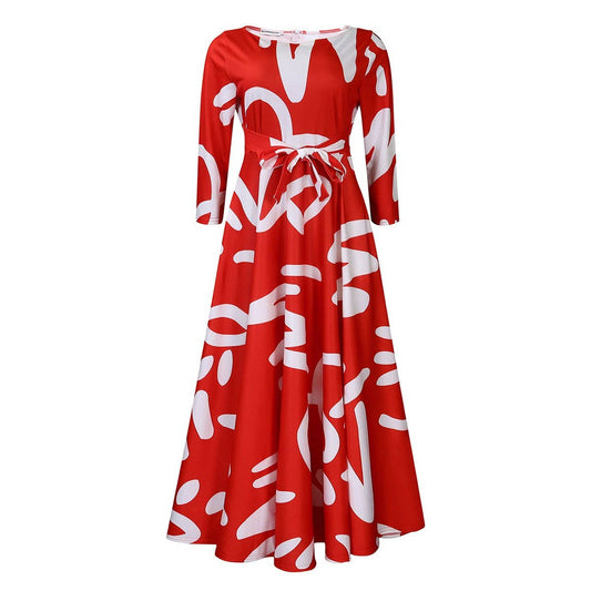 FASHIONABLE PRINTED LACE-UP OVERSIZED DRESS