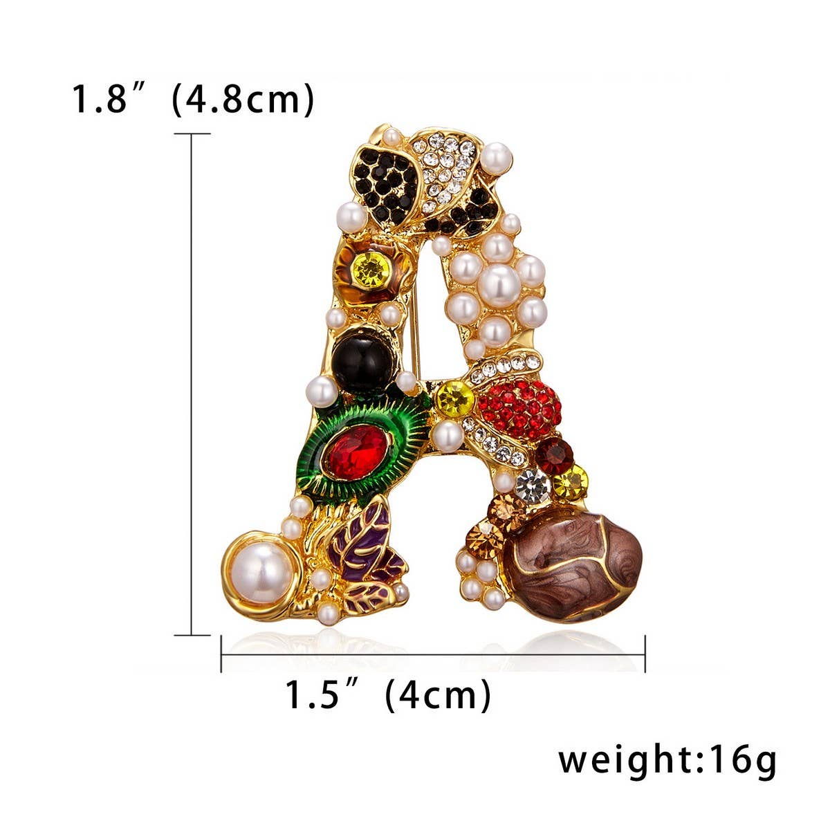 CWAJE2565_LETTER PEARL RHINESTONE OIL PAINTING BROOCH
