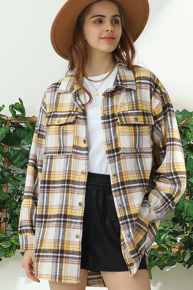 WOMEN PLAID COLOR MATCHING SHIRT JACKET_CWOJA690