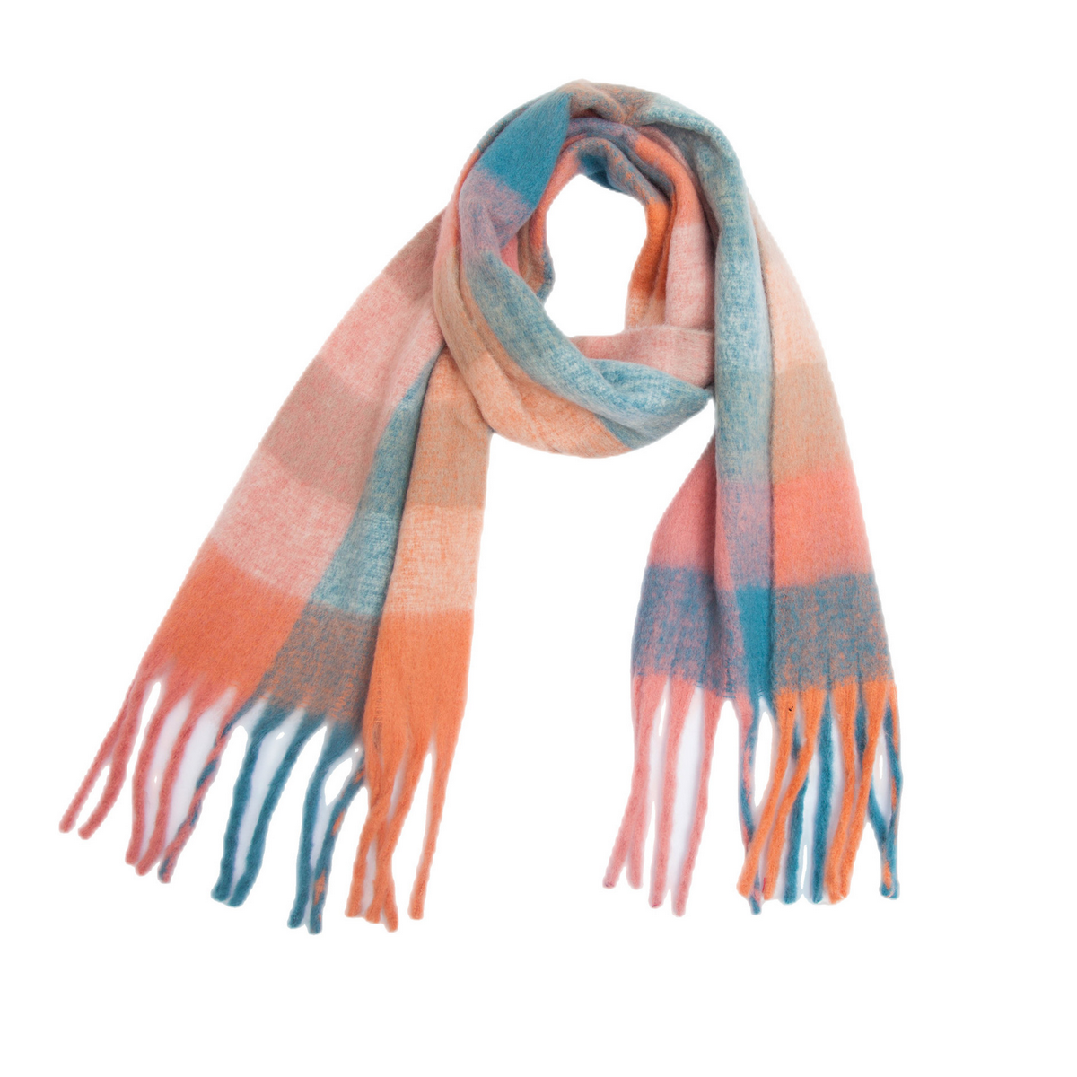 PLAID PATTERN FRINGE TRIM WINTER SCARF_CWASC2691