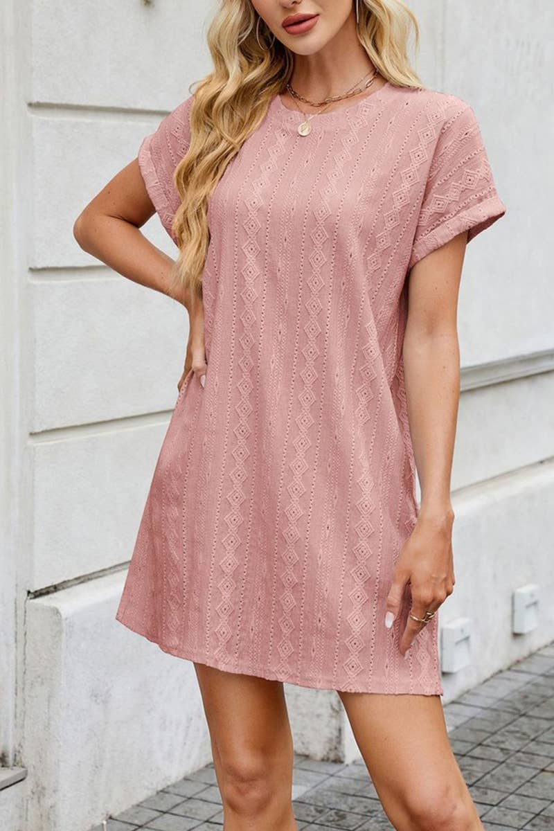 CWDSD7438_SUMMER SOLID COLOR LOOSE SHORT SLEEVE POCKET DRESS