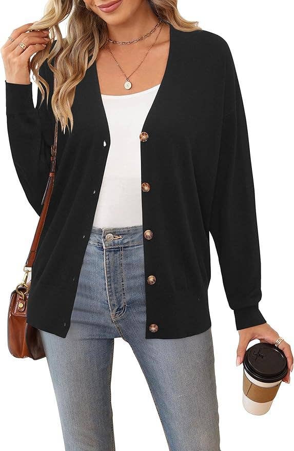 SIMPLE V-NECK SINGLE BREASTED THIN CARDIGAN